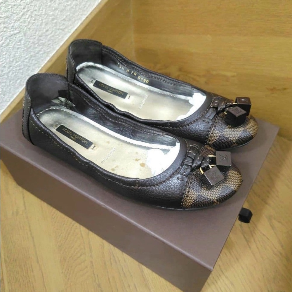 Louis Vuitton Dark Brown Textured Flats Damier 35.5